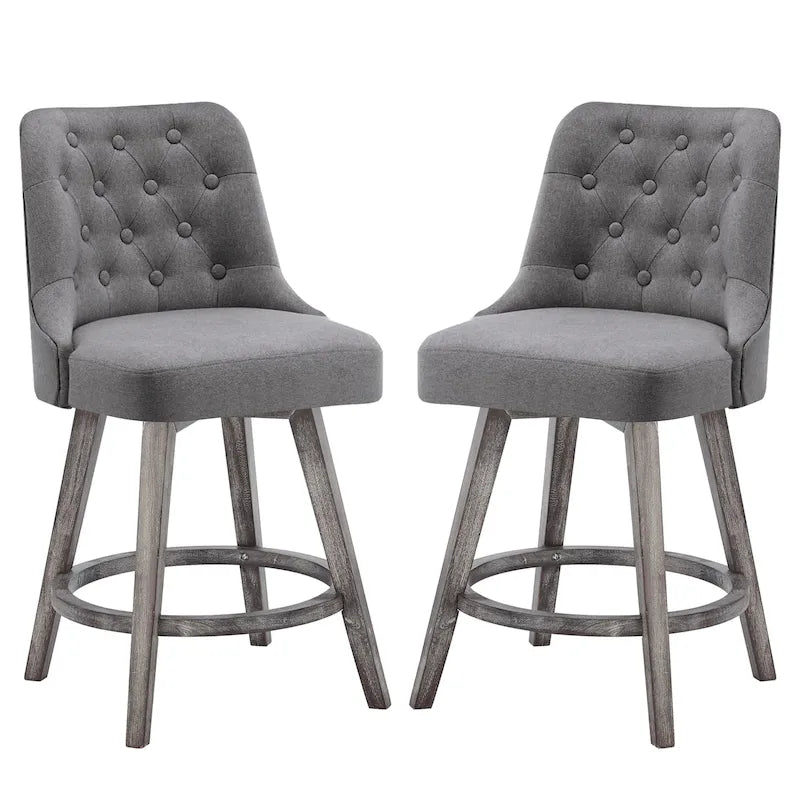 HOMYKA Tabouret de bar pivotant capitonné avec pieds en bois - Lot de 2