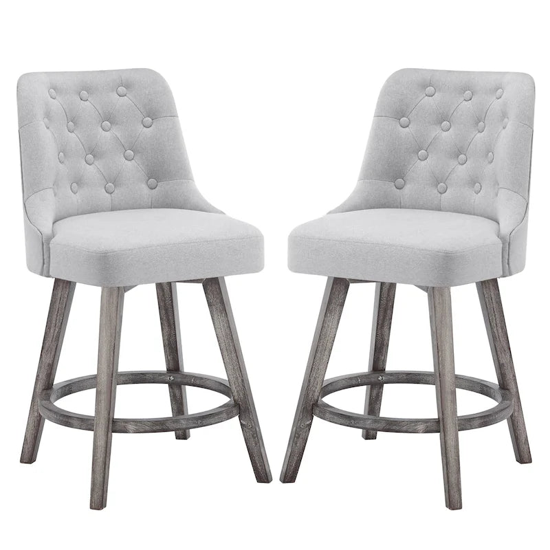 HOMYKA Tabouret de bar pivotant capitonné avec pieds en bois - Lot de 2