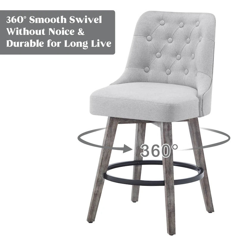 HOMYKA Tabouret de bar pivotant capitonné avec pieds en bois - Lot de 2