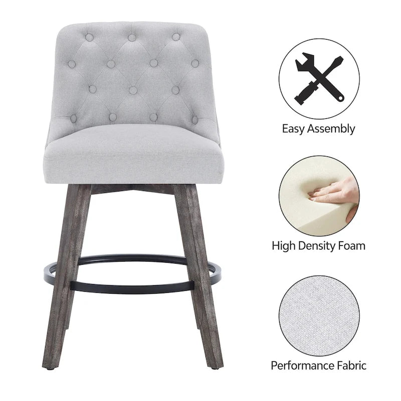 HOMYKA Tabouret de bar pivotant capitonné avec pieds en bois - Lot de 2