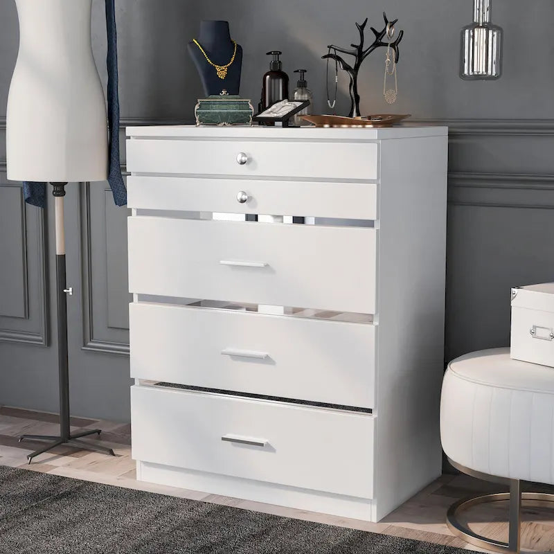 Mary Glam - Armoire à bijoux à 5 tiroirs avec feutre par Furniture of America