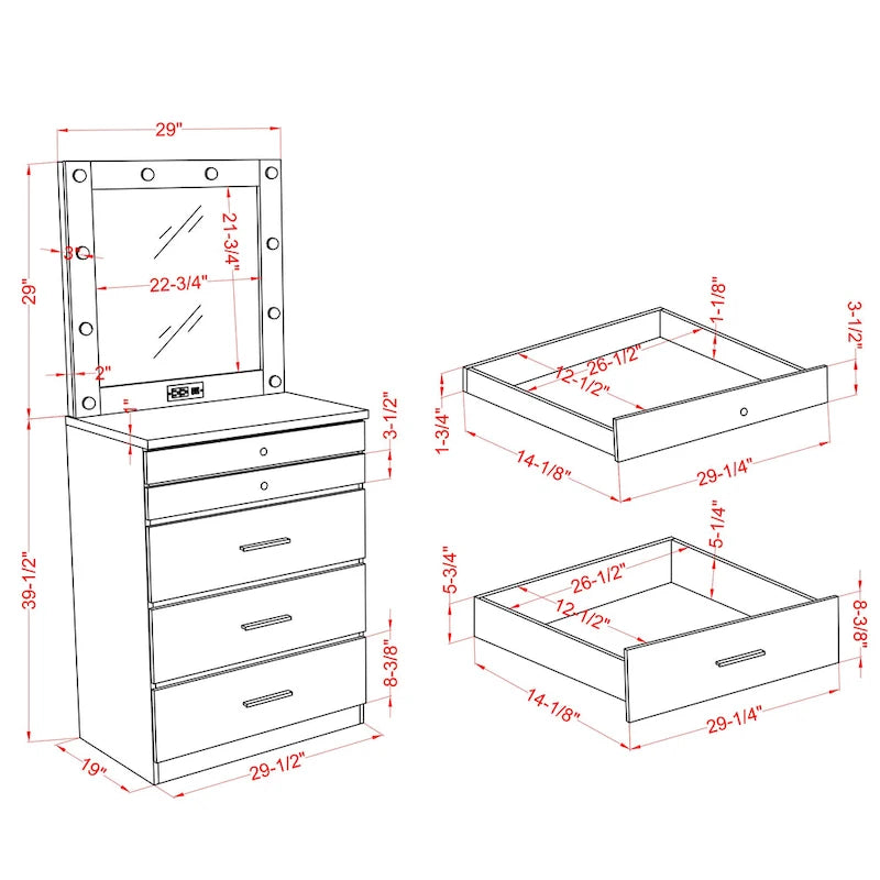 Mary Glam - Armoire à bijoux à 5 tiroirs avec feutre par Furniture of America