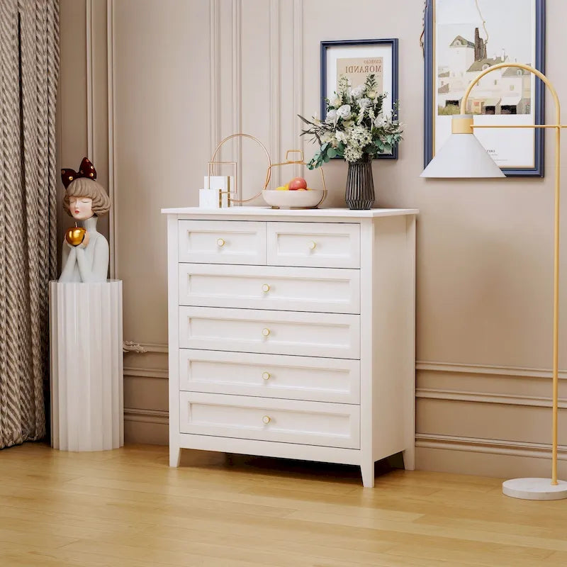 Commode 6 tiroirs en bois massif laqué