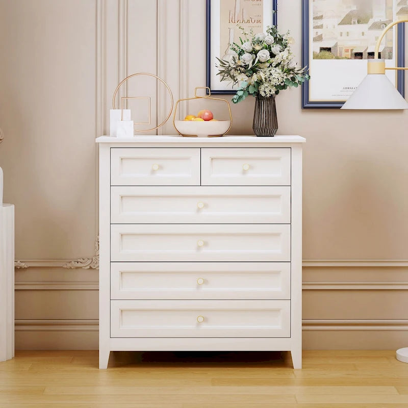Commode 6 tiroirs en bois massif laqué