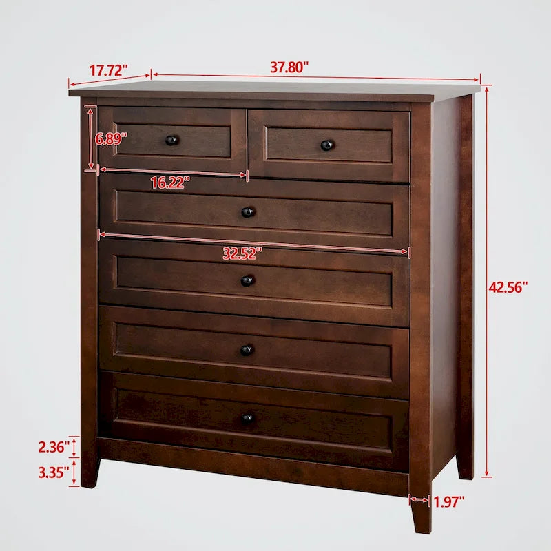 Commode 6 tiroirs en bois massif laqué