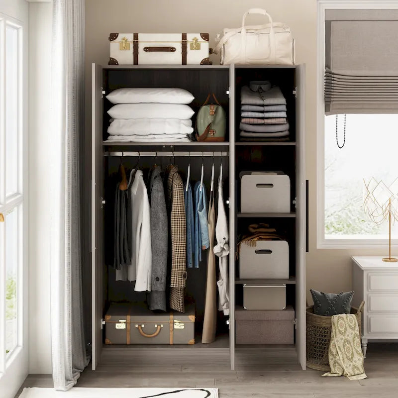 Grande Armoire de Rangement en Bois à 3 Portes pour Chambre à Coucher