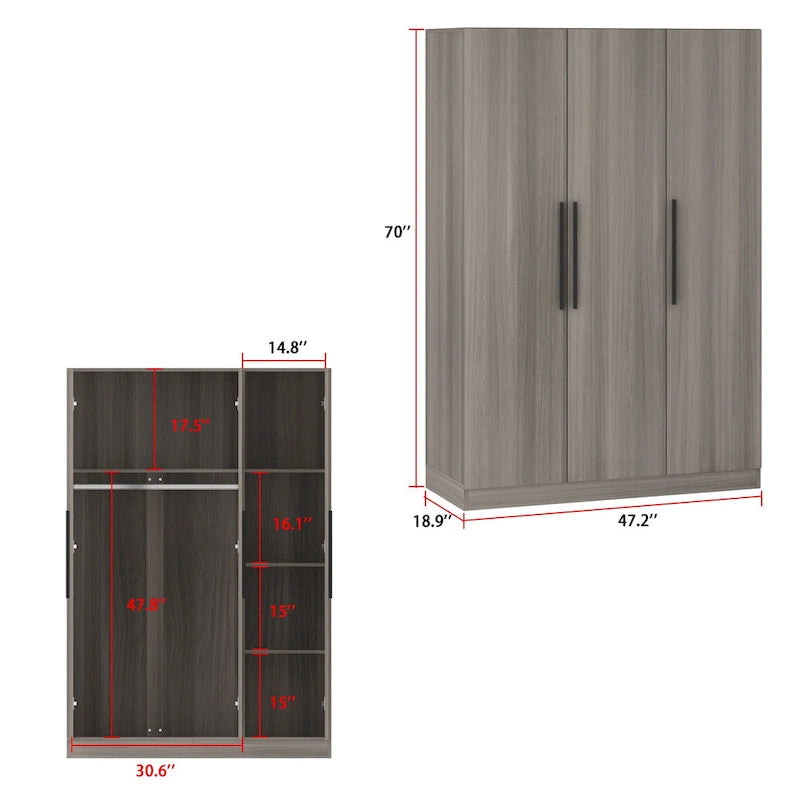 Grande Armoire de Rangement en Bois à 3 Portes pour Chambre à Coucher