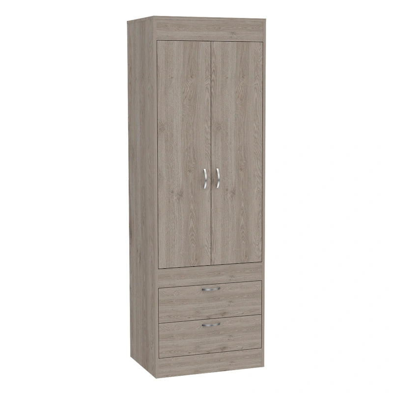 TUHOME Lisboa Armoire avec deux portes, deux tiroirs et une tringle de suspension