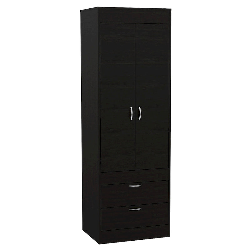 TUHOME Lisboa Armoire avec deux portes, deux tiroirs et une tringle de suspension