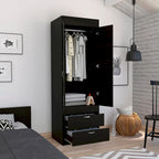 TUHOME Lisboa Armoire avec deux portes, deux tiroirs et une tringle de suspension