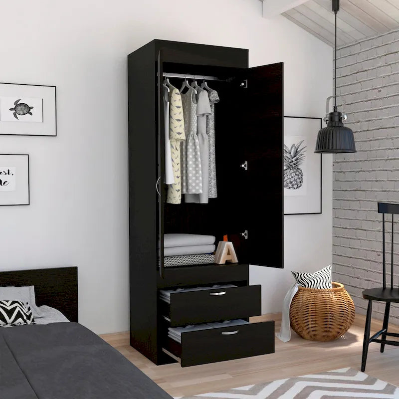 TUHOME Lisboa Armoire avec deux portes, deux tiroirs et une tringle de suspension