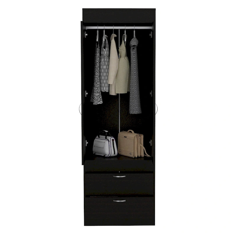 TUHOME Lisboa Armoire avec deux portes, deux tiroirs et une tringle de suspension