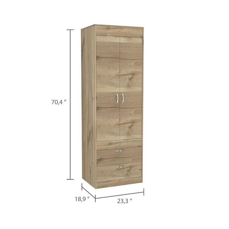 TUHOME Lisboa Armoire avec deux portes, deux tiroirs et une tringle de suspension