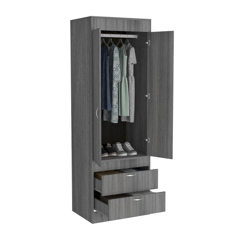 TUHOME Lisboa Armoire avec deux portes, deux tiroirs et une tringle de suspension