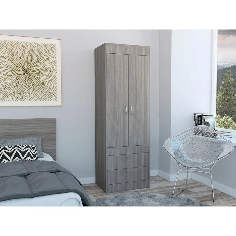 TUHOME Lisboa Armoire avec deux portes, deux tiroirs et une tringle de suspension