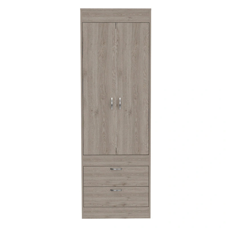 TUHOME Lisboa Armoire avec deux portes, deux tiroirs et une tringle de suspension