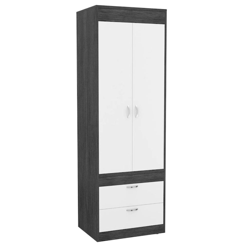 TUHOME Lisboa Armoire avec deux portes, deux tiroirs et une tringle de suspension