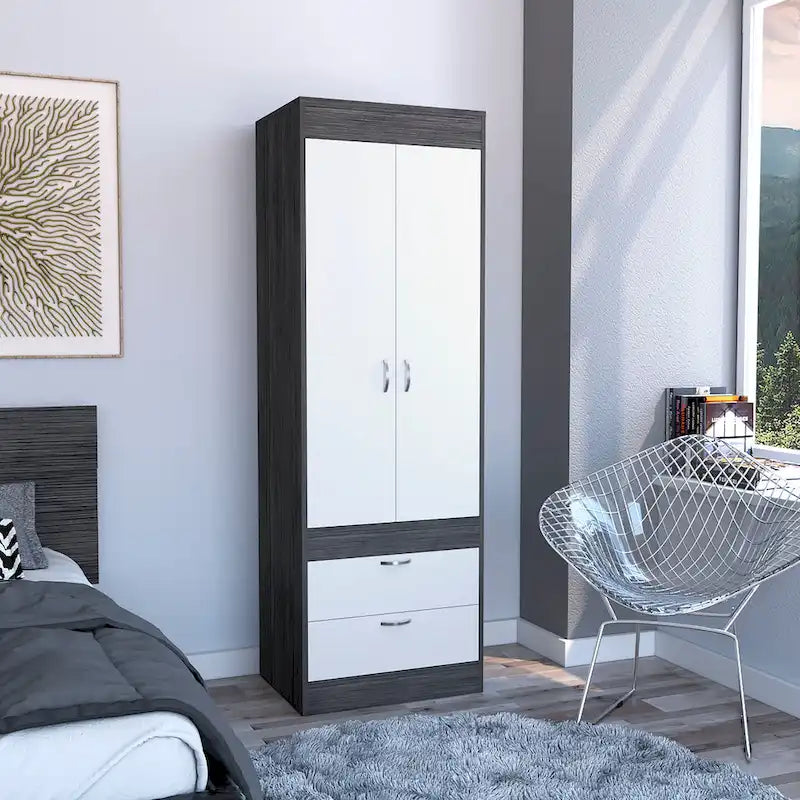 TUHOME Lisboa Armoire avec deux portes, deux tiroirs et une tringle de suspension