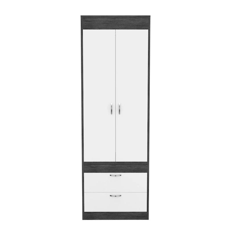 TUHOME Lisboa Armoire avec deux portes, deux tiroirs et une tringle de suspension