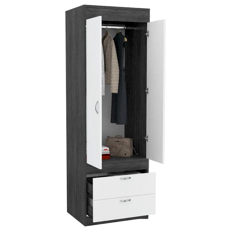 TUHOME Lisboa Armoire avec deux portes, deux tiroirs et une tringle de suspension