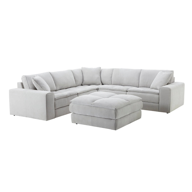Canapé modulaire sectionnel touffeté en tissu contemporain Roundhill Furniture Breton avec pouf, coloris Oyster