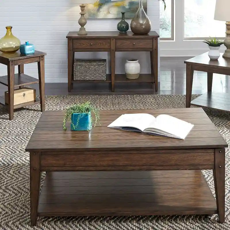 Table à étages Chêne Rustique Marron Lake House - L122 x P46 x H74