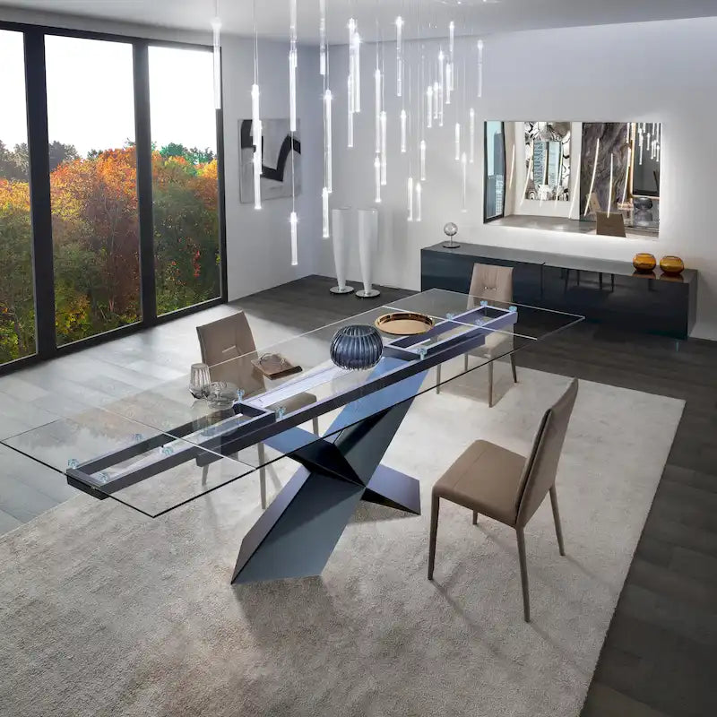 Table à manger extensible DAVEE avec plateau en verre transparent - 106.3*35.43*29.53