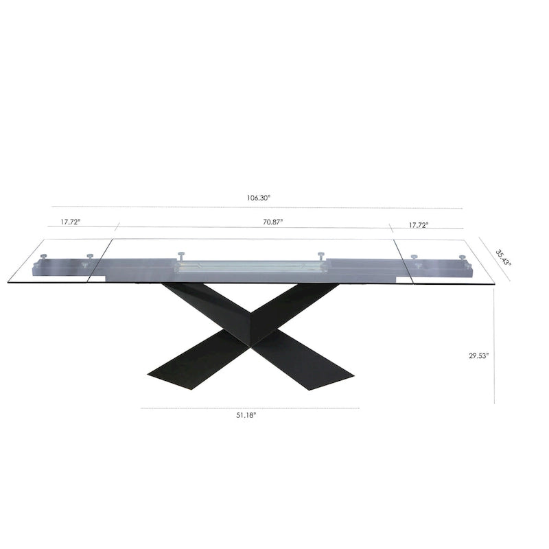 Table à manger extensible DAVEE avec plateau en verre transparent - 106.3*35.43*29.53