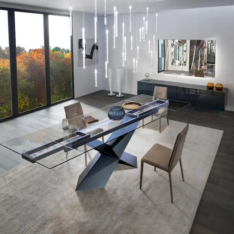 Table à manger extensible DAVEE avec plateau en verre transparent - 106.3*35.43*29.53