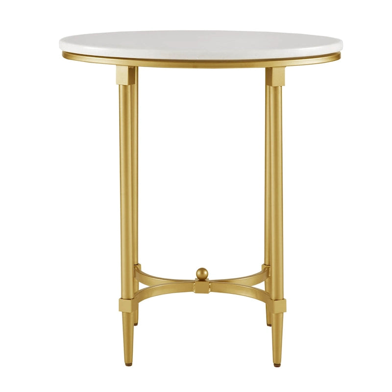 Table d'appoint ovale en métal finition or de Madison Park Signature Bordeaux avec plateau en marbre blanc