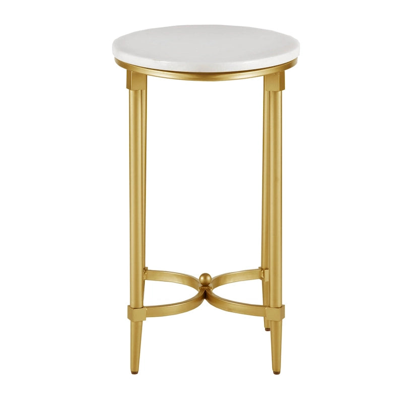 Table d'appoint ovale en métal finition or de Madison Park Signature Bordeaux avec plateau en marbre blanc