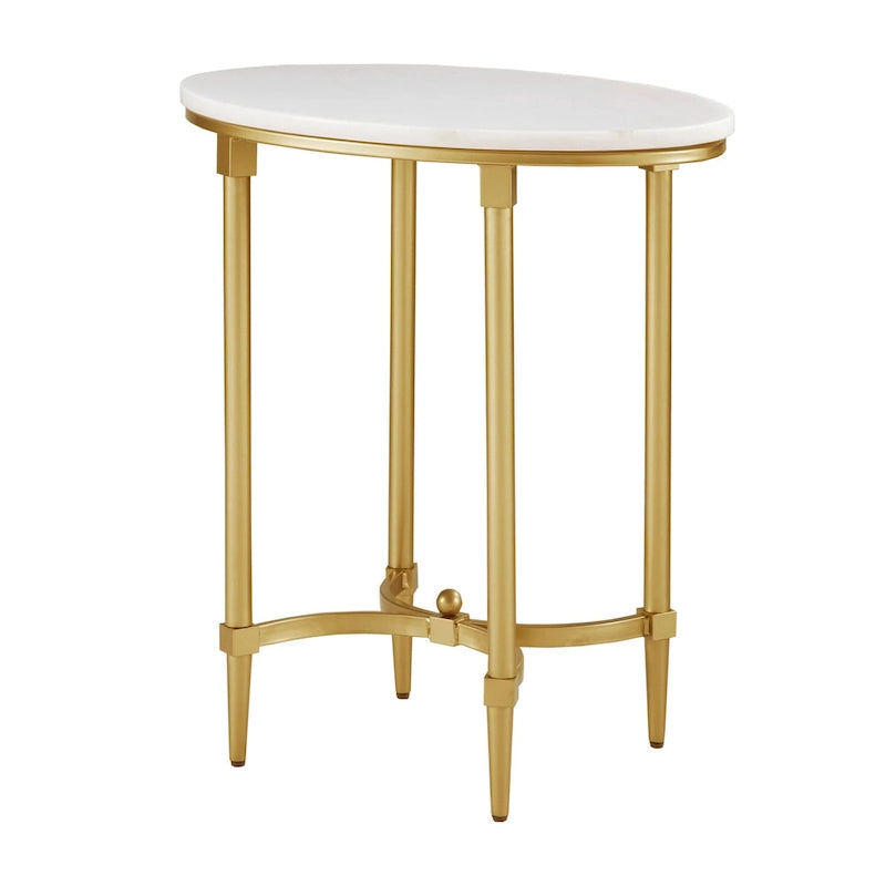 Table d'appoint ovale en métal finition or de Madison Park Signature Bordeaux avec plateau en marbre blanc