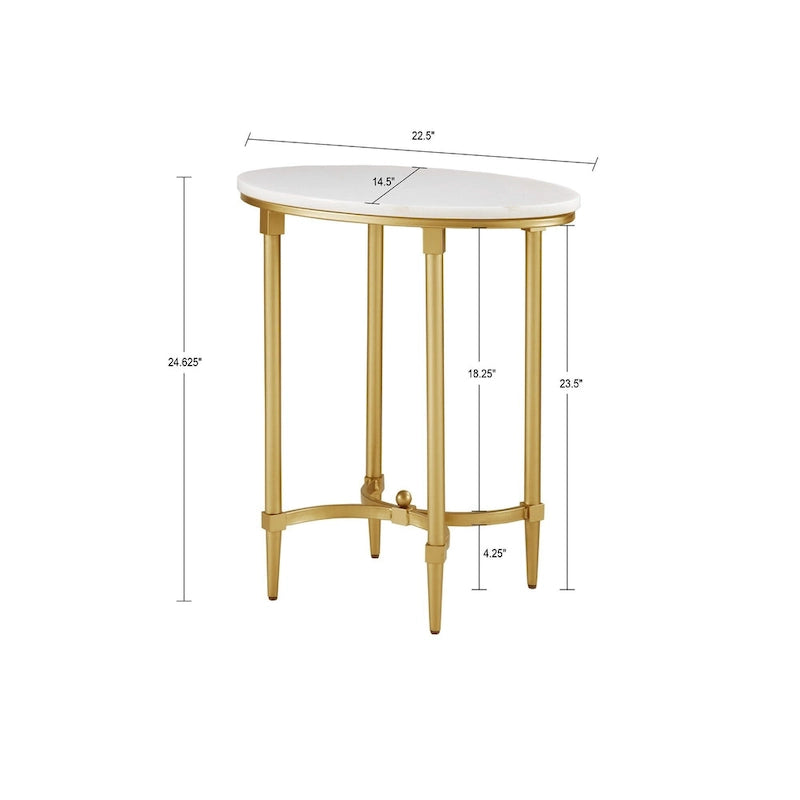 Table d'appoint ovale en métal finition or de Madison Park Signature Bordeaux avec plateau en marbre blanc
