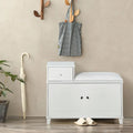Wooden Shoe Storage Bench Shoe Ottoman Cabinet with Drawer,White