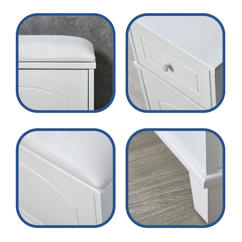 Wooden Shoe Storage Bench Shoe Ottoman Cabinet with Drawer,White