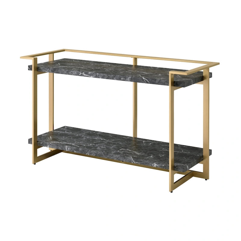 Console de canapé Lovell Glam en marbre synthétique doré et noir de 51 pouces avec 1 étagère par Furniture of America