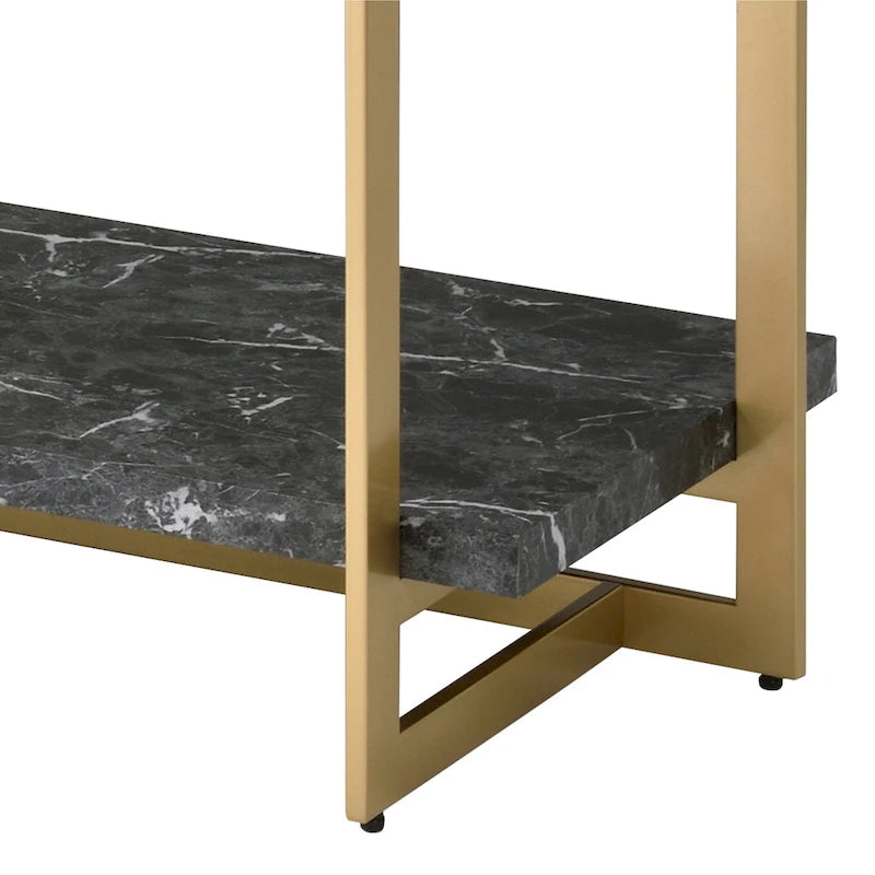 Console de canapé Lovell Glam en marbre synthétique doré et noir de 51 pouces avec 1 étagère par Furniture of America