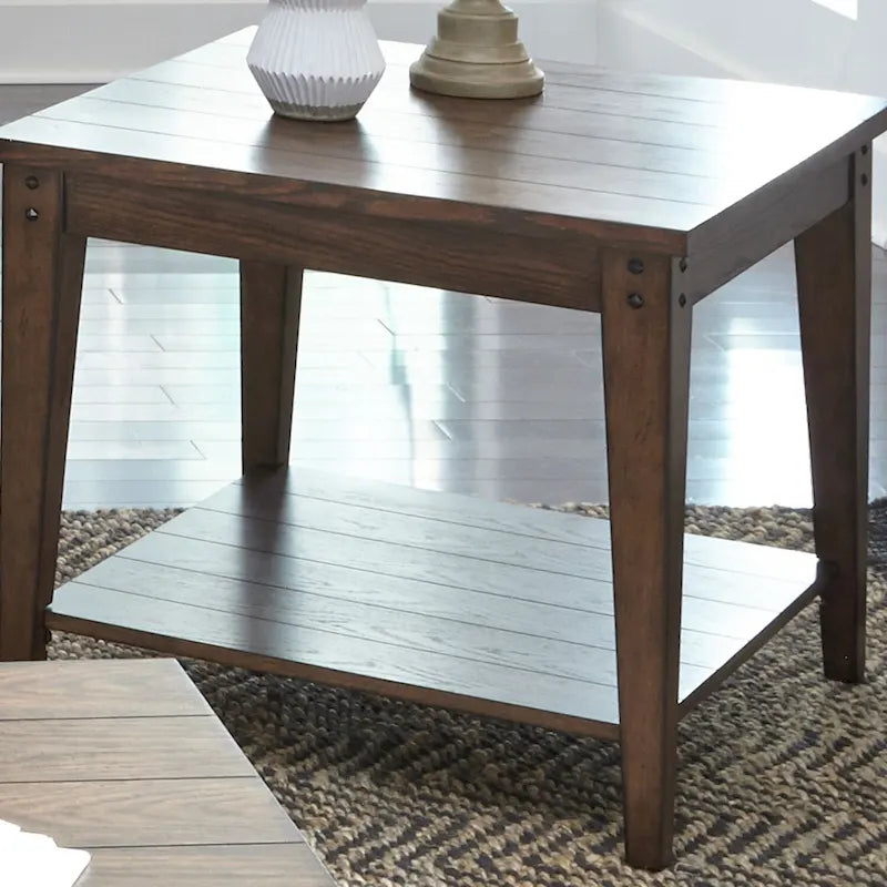 Table d'appoint carrée Liberty Furniture Lake House avec lampe, Chêne rustique marron