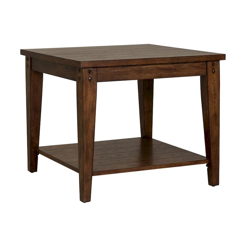 Table d'appoint carrée Liberty Furniture Lake House avec lampe, Chêne rustique marron