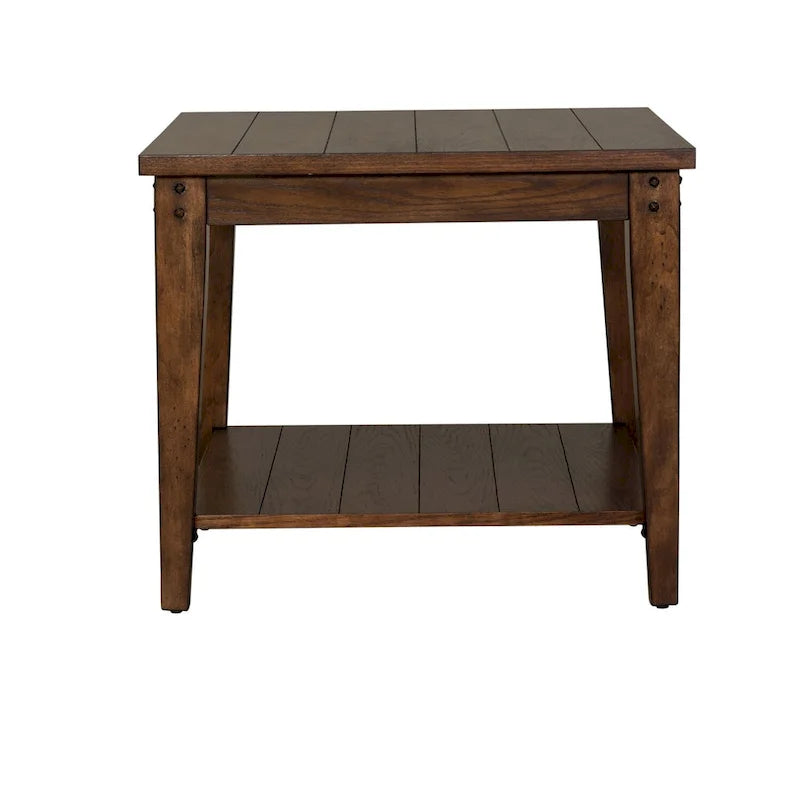 Table d'appoint carrée Liberty Furniture Lake House avec lampe, Chêne rustique marron