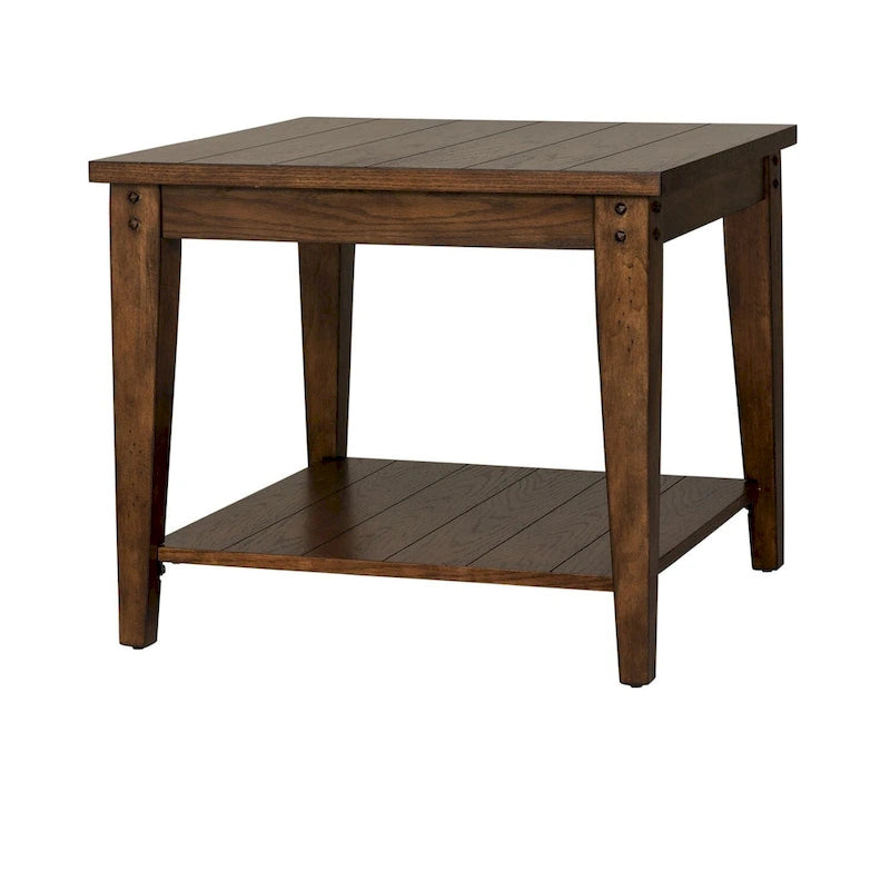 Table d'appoint carrée Liberty Furniture Lake House avec lampe, Chêne rustique marron
