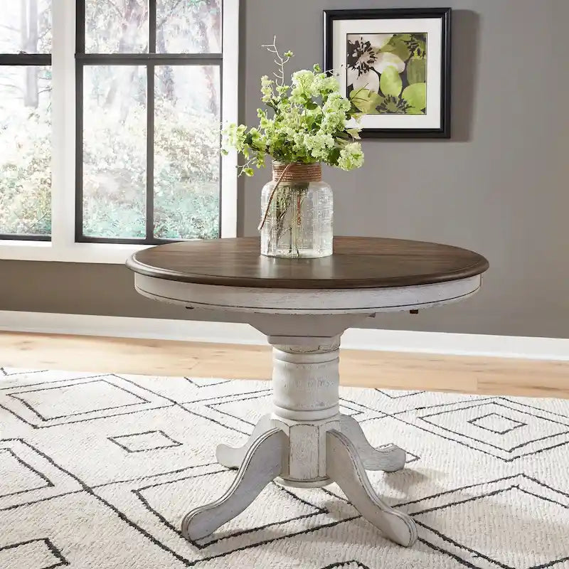 Ensemble table à piédestal Carolina Crossing en miel antique et blanc