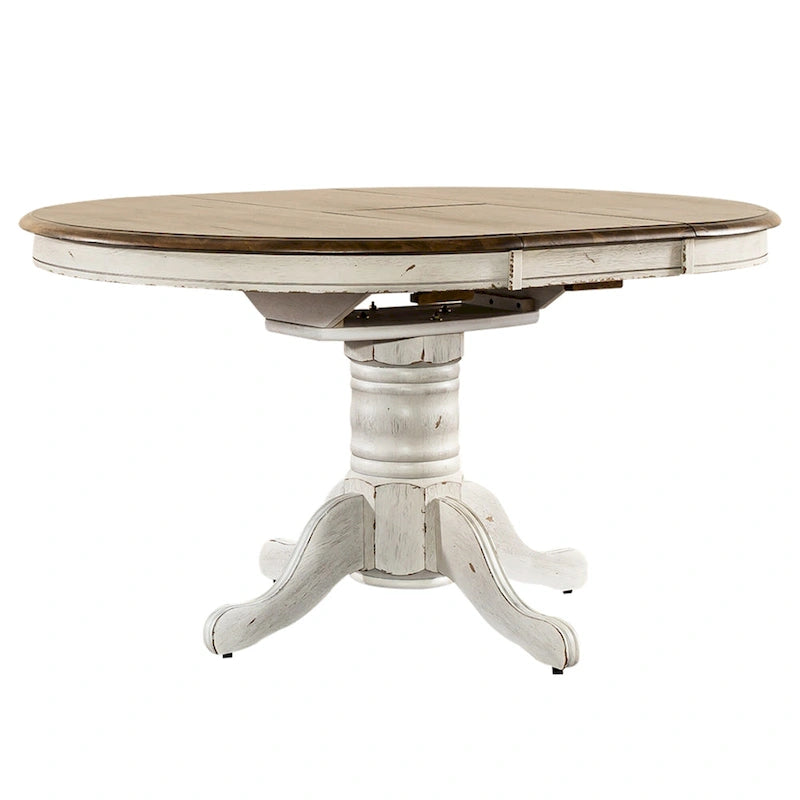 Ensemble table à piédestal Carolina Crossing en miel antique et blanc