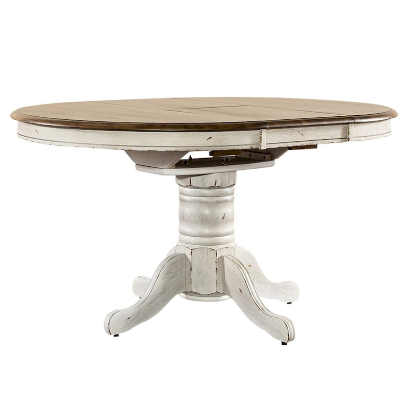 Ensemble table à piédestal Carolina Crossing en miel antique et blanc