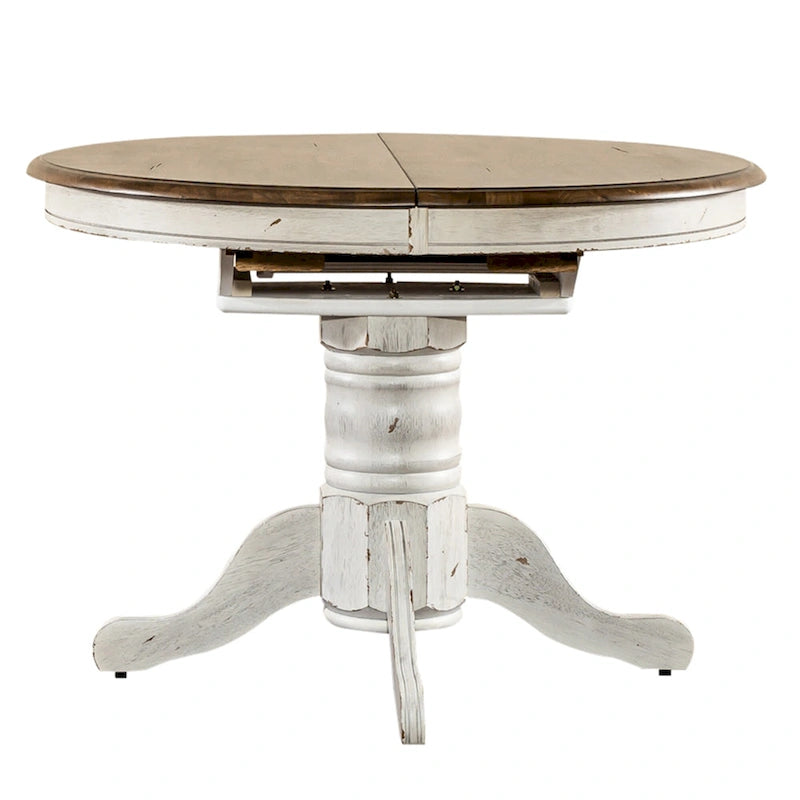 Ensemble table à piédestal Carolina Crossing en miel antique et blanc