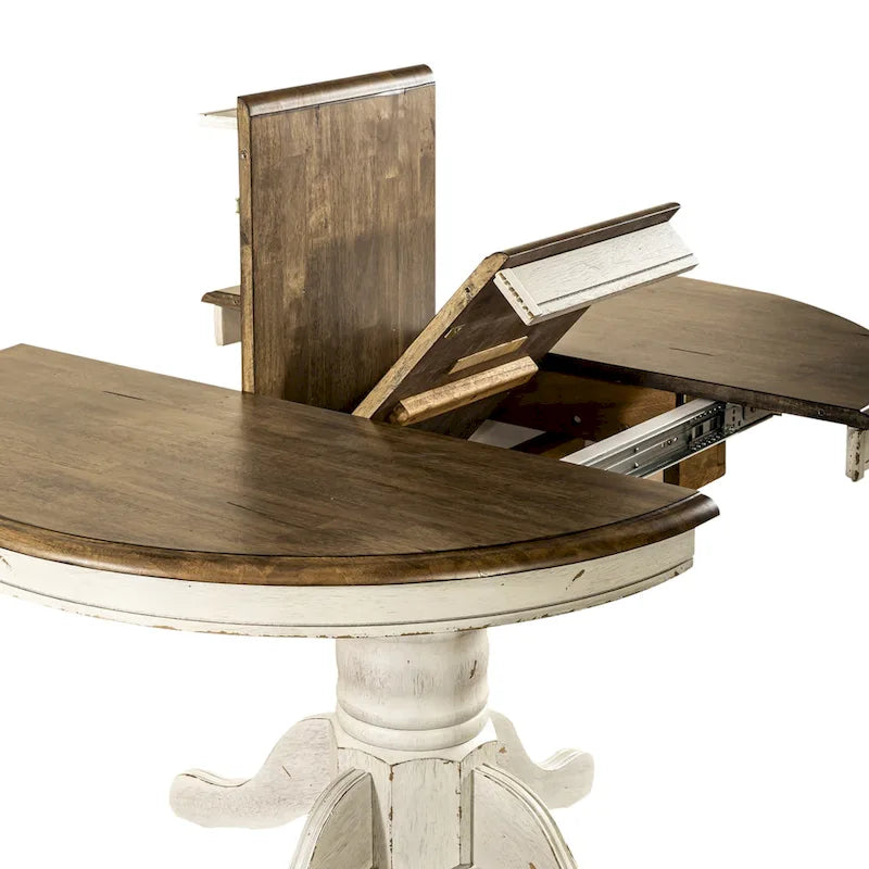 Ensemble table à piédestal Carolina Crossing en miel antique et blanc