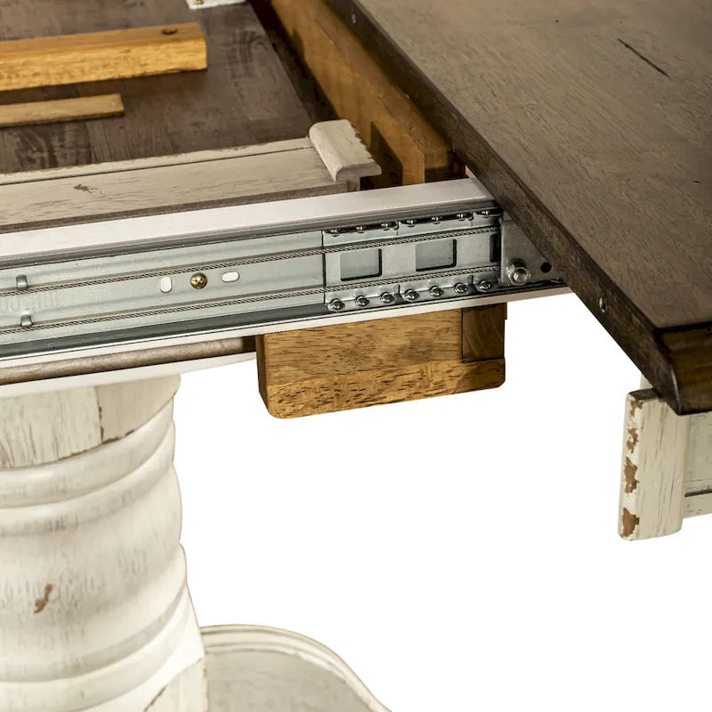 Ensemble table à piédestal Carolina Crossing en miel antique et blanc