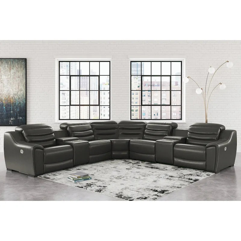 Center Line Dark Gray 7-Piece Power Reclining Sectional - 138.25W x 138.25D x 35H