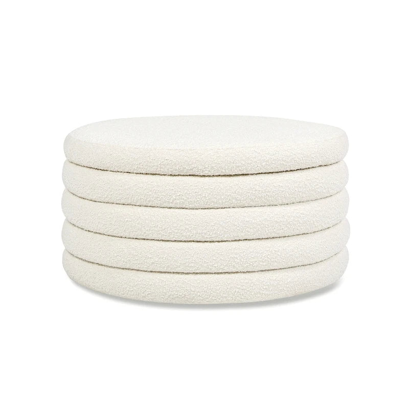 Fuji 36 Boucle Sherpa Round Upholstered Storage Cocktail Ottoman
