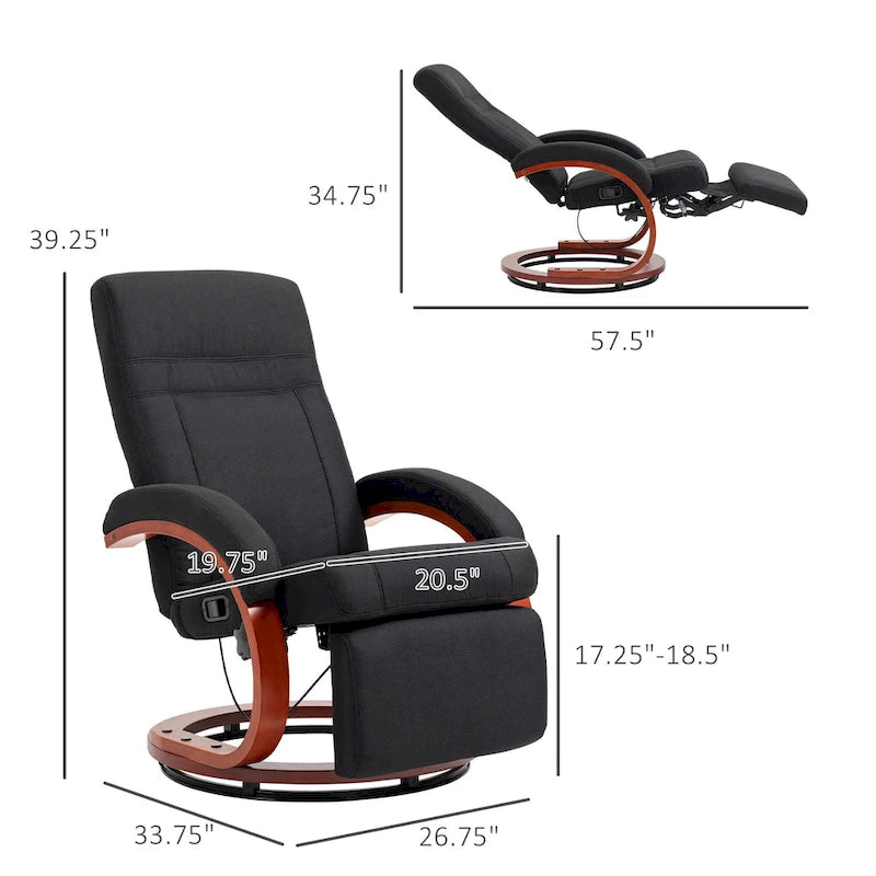 HOMCOM Manual Recliner Chair for Adults, Adjustable Swivel Recliner with Footrest